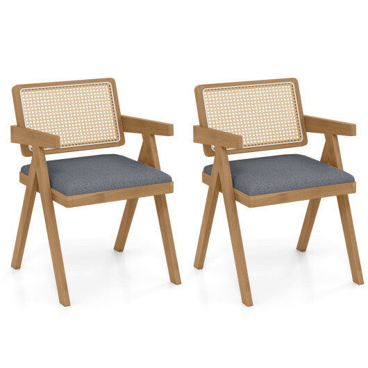 Set of 2 Rattan Accent Chairs with Padded Cushion and Rubber Wood Frame-Gray LuxuryLifeWay Online Store