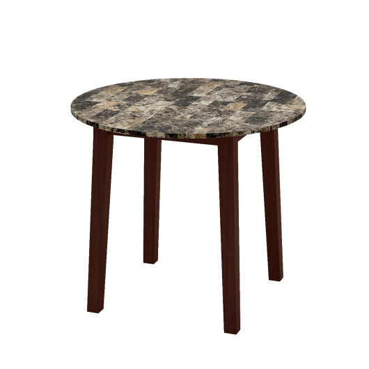 35 Inch Round Dining Table with Rubber Wood Legs and Marble-textured Veneer Tabletop-Brown LuxuryLifeWay Online Store