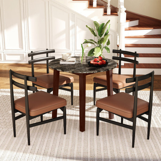 35 Inch Round Dining Table with Rubber Wood Legs and Marble-textured Veneer Tabletop-Brown LuxuryLifeWay Online Store