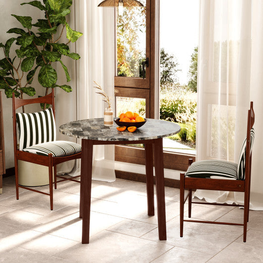 35 Inch Round Dining Table with Rubber Wood Legs and Marble-textured Veneer Tabletop-Brown LuxuryLifeWay Online Store