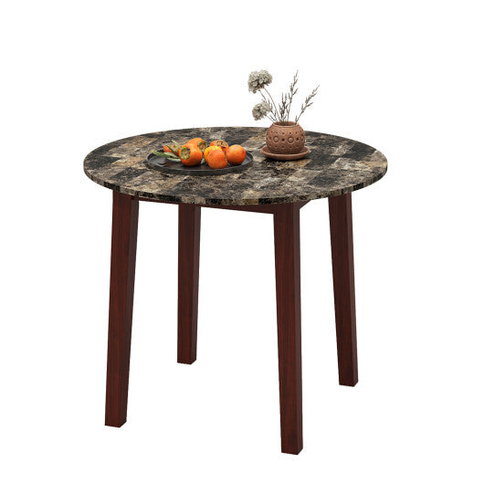 35 Inch Round Dining Table with Rubber Wood Legs and Marble-textured Veneer Tabletop-Brown LuxuryLifeWay Online Store