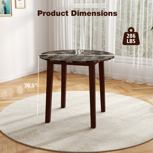 35 Inch Round Dining Table with Rubber Wood Legs and Marble-textured Veneer Tabletop-Brown LuxuryLifeWay Online Store