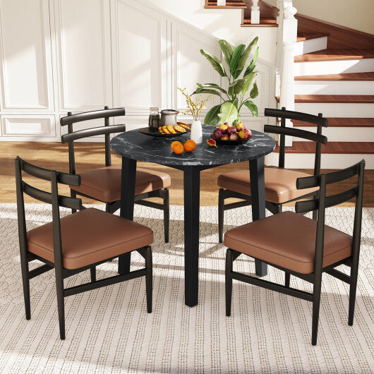 35 Inch Round Dining Table with Rubber Wood Legs and Marble-textured Veneer Tabletop-Brown LuxuryLifeWay Online Store