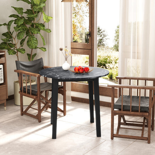 35 Inch Round Dining Table with Rubber Wood Legs and Marble-textured Veneer Tabletop-Brown LuxuryLifeWay Online Store