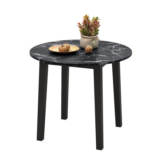 35 Inch Round Dining Table with Rubber Wood Legs and Marble-textured Veneer Tabletop-Brown LuxuryLifeWay Online Store