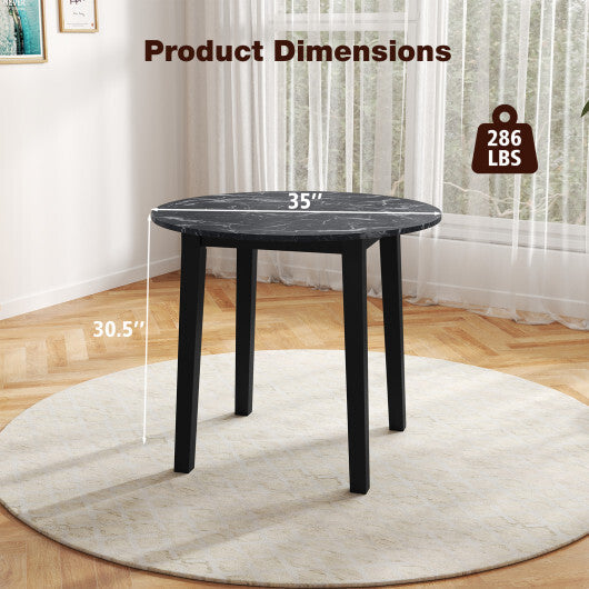 35 Inch Round Dining Table with Rubber Wood Legs and Marble-textured Veneer Tabletop-Brown LuxuryLifeWay Online Store