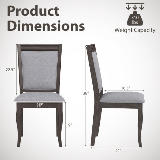 Wood Dining Chairs Set of 2 with Rubber Wood Frame and Padded Seat-Brown