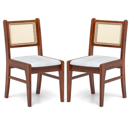 Wooden Kitchen Chairs with Cane Back Rubber Wood Frame and Padded Seat-Coffee
