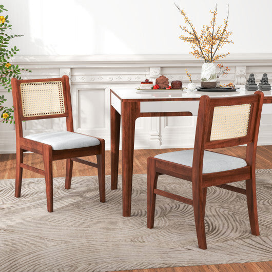 Wooden Kitchen Chairs with Cane Back Rubber Wood Frame and Padded Seat-Coffee