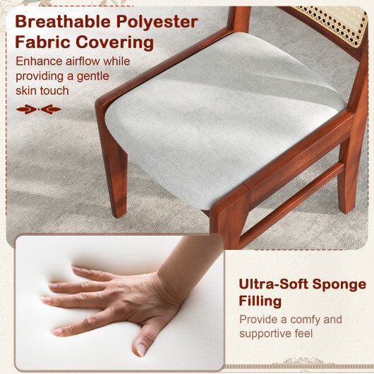 Wooden Kitchen Chairs with Cane Back Rubber Wood Frame and Padded Seat-Coffee