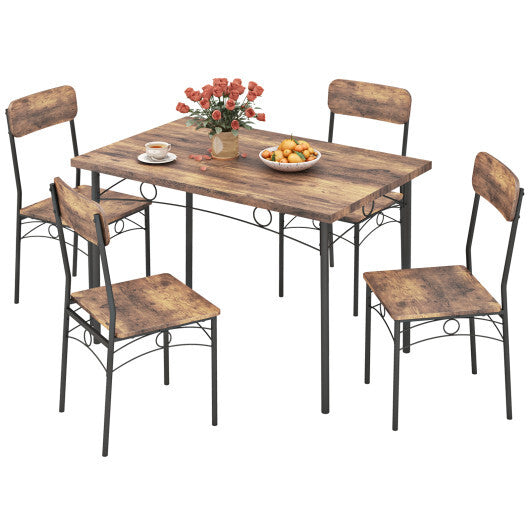 5-Piece Industrial Dining Table Set for 4 for Small Place Apartment-Brown LuxuryLifeWay Online Store