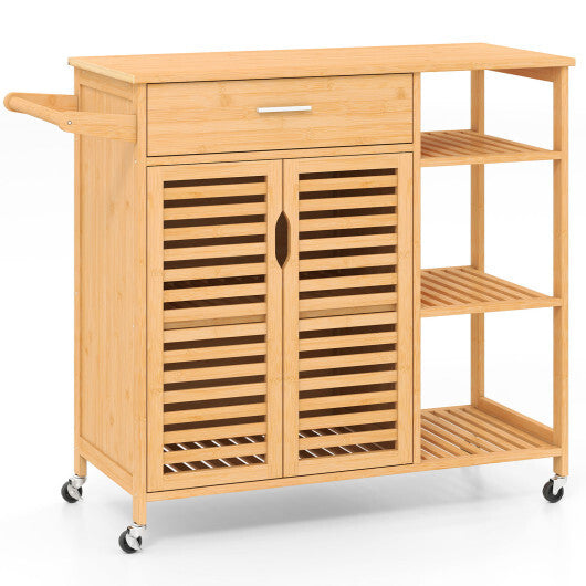 Kitchen Island Cart on Wheels with Sturdy Bamboo Frame-Natural LuxuryLifeWay Online Store