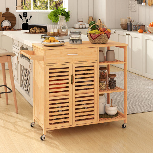 Kitchen Island Cart on Wheels with Sturdy Bamboo Frame-Natural LuxuryLifeWay Online Store