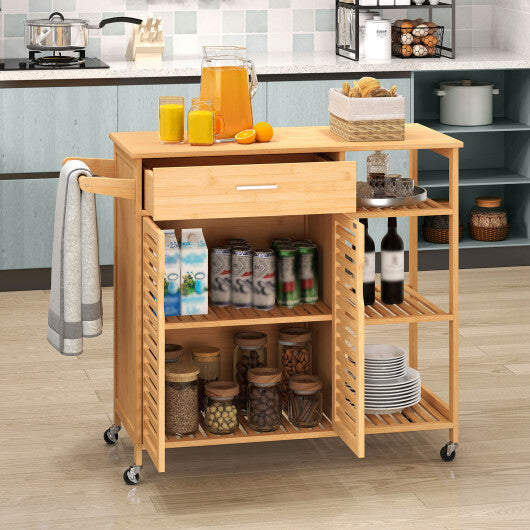 Kitchen Island Cart on Wheels with Sturdy Bamboo Frame-Natural LuxuryLifeWay Online Store