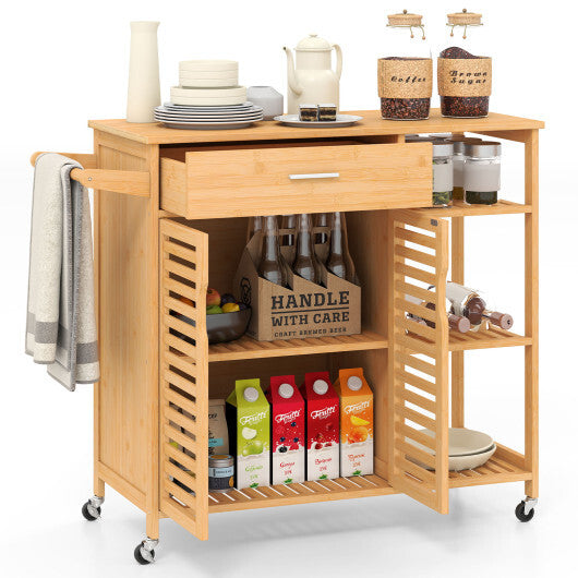 Kitchen Island Cart on Wheels with Sturdy Bamboo Frame-Natural LuxuryLifeWay Online Store