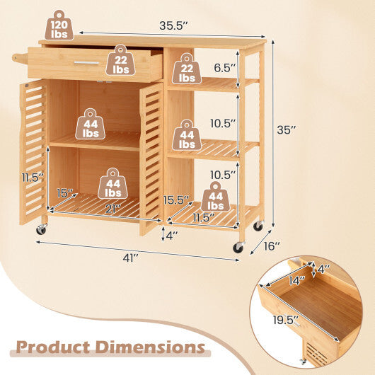 Kitchen Island Cart on Wheels with Sturdy Bamboo Frame-Natural LuxuryLifeWay Online Store