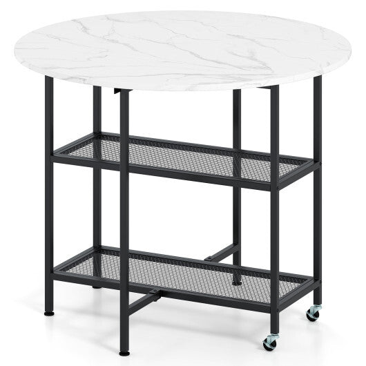 Folding Round Dining Table with Lockable Wheels-White LuxuryLifeWay Online Store