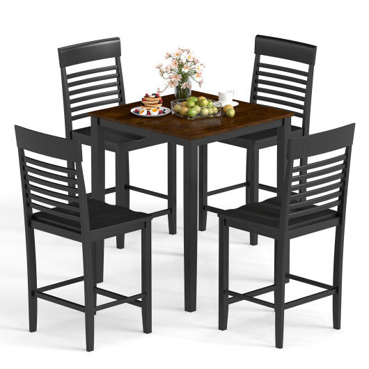 5-Piece Counter-Height Dining Table Set with Rubber Wood Frame and Footrest LuxuryLifeWay Online Store