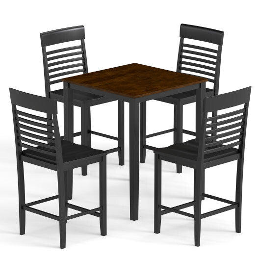5-Piece Counter-Height Dining Table Set with Rubber Wood Frame and Footrest LuxuryLifeWay Online Store
