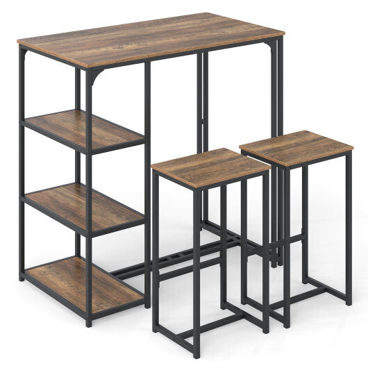 3-Piece Bar Table Set for 2 Bar-Height Dining Table with 2 Stools-Rustic Brown LuxuryLifeWay Online Store