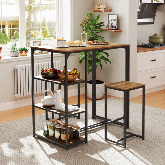 3-Piece Bar Table Set for 2 Bar-Height Dining Table with 2 Stools-Rustic Brown LuxuryLifeWay Online Store