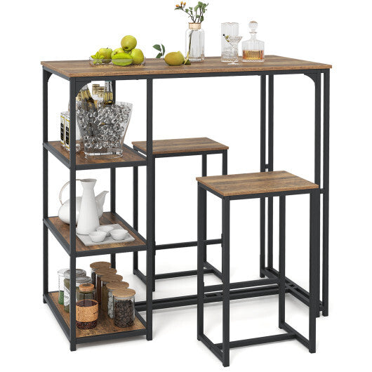 3-Piece Bar Table Set for 2 Bar-Height Dining Table with 2 Stools-Rustic Brown LuxuryLifeWay Online Store