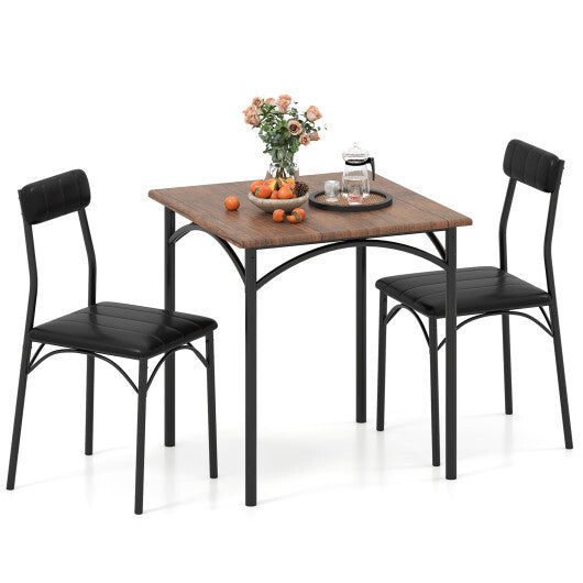 3-Piece Dining Table Set Square Kitchen Table and 2 Chairs for Dining Room-Rustic Brown LuxuryLifeWay Online Store