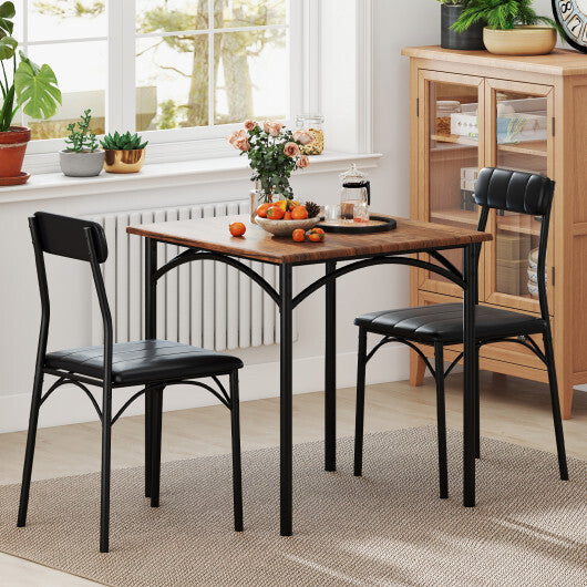 3-Piece Dining Table Set Square Kitchen Table and 2 Chairs for Dining Room-Rustic Brown LuxuryLifeWay Online Store