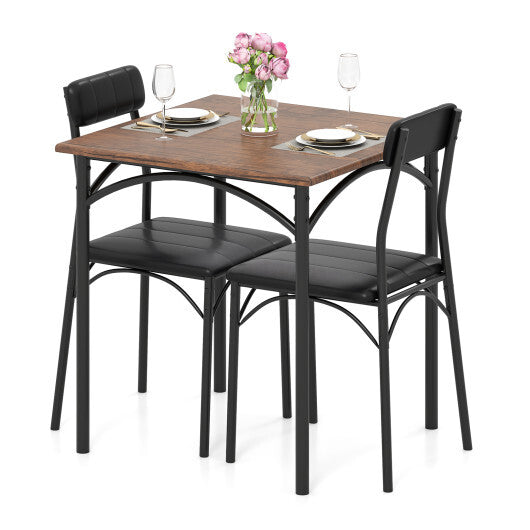 3-Piece Dining Table Set Square Kitchen Table and 2 Chairs for Dining Room-Rustic Brown LuxuryLifeWay Online Store
