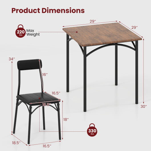 3-Piece Dining Table Set Square Kitchen Table and 2 Chairs for Dining Room-Rustic Brown LuxuryLifeWay Online Store