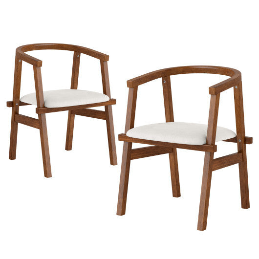 Set of 2 Solid Rubber Wood Dining Room Chairs with Wrap-around Armrest-Walnut LuxuryLifeWay Online Store