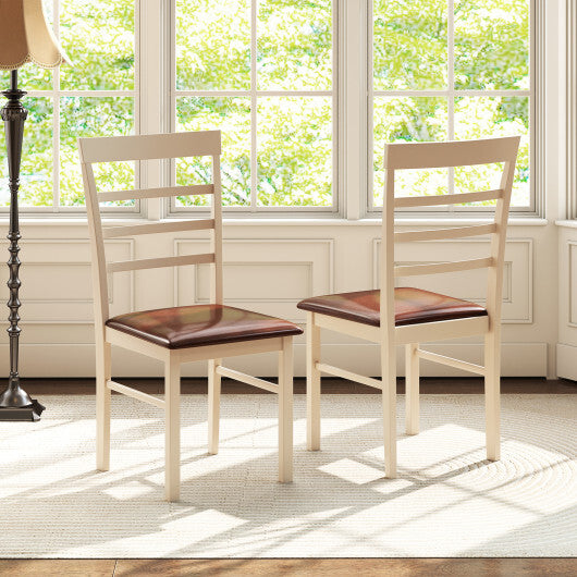PU Leather Upholstered Armless Wooden Dining Chair Set of 2-White LuxuryLifeWay Online Store
