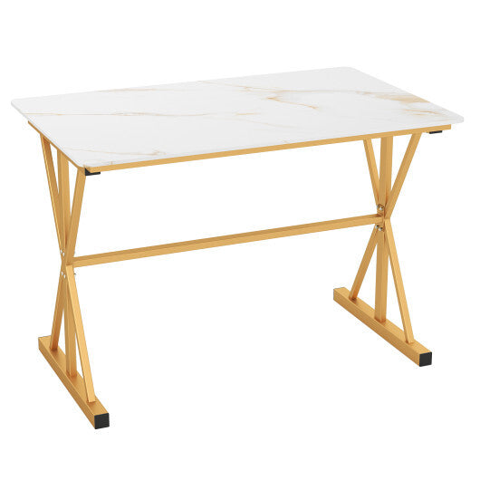 44 Inches Sintered Stone Dining Table with Metal Frame and Faux Marble Tabletop-White LuxuryLifeWay Online Store