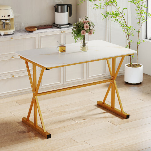 44 Inches Sintered Stone Dining Table with Metal Frame and Faux Marble Tabletop-White LuxuryLifeWay Online Store