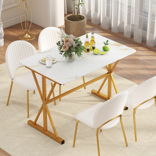 44 Inches Sintered Stone Dining Table with Metal Frame and Faux Marble Tabletop-White LuxuryLifeWay Online Store