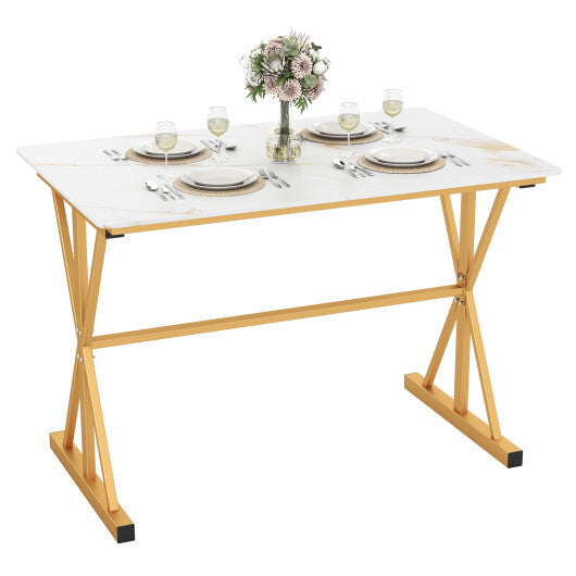44 Inches Sintered Stone Dining Table with Metal Frame and Faux Marble Tabletop-White LuxuryLifeWay Online Store