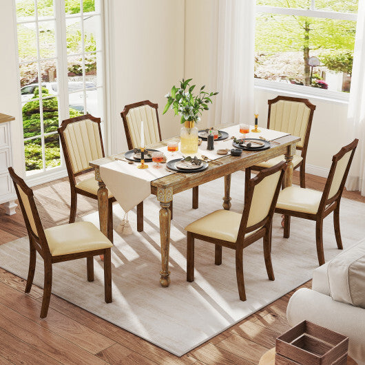 Dining Chair Set of 2 with PU Leather and Rubber Wood Frame-Brown LuxuryLifeWay Online Store