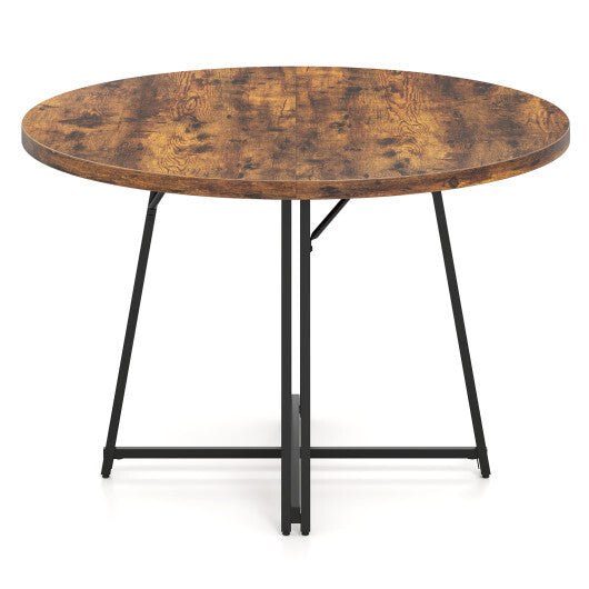 47 Inch Dining Table for 4-6 People Round Kitchen Table with Cross Base-Rustic Brown LuxuryLifeWay Online Store