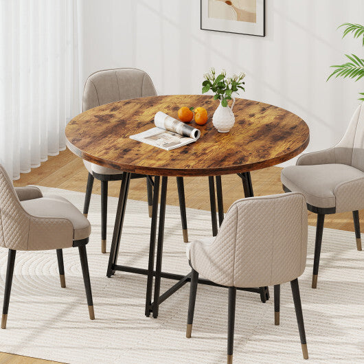 47 Inch Dining Table for 4-6 People Round Kitchen Table with Cross Base-Rustic Brown LuxuryLifeWay Online Store