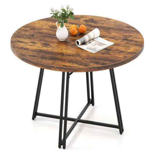 47 Inch Dining Table for 4-6 People Round Kitchen Table with Cross Base-Rustic Brown LuxuryLifeWay Online Store