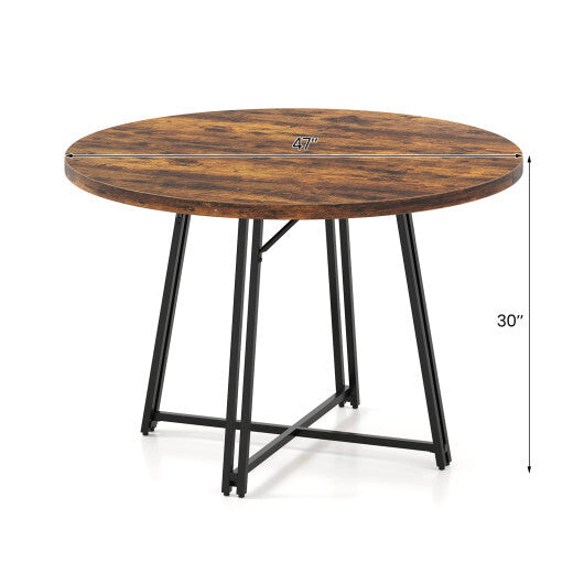 47 Inch Dining Table for 4-6 People Round Kitchen Table with Cross Base-Rustic Brown LuxuryLifeWay Online Store