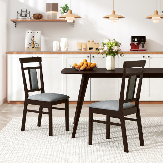 Wooden Dining Chair Set of 2 Linen Fabric Upholstered Kitchen Chairs with Rubber Wood Frame