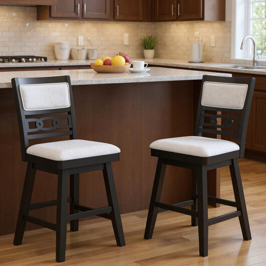 25 Inch Bar Stools Set of 2 with Upholstered Backrest and 360? Rotation Seat-Black