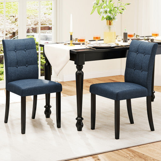 Set of 2 Tufted Dining Chairs Armless with Rubber Wood Legs-Dark Blue LuxuryLifeWay Online Store