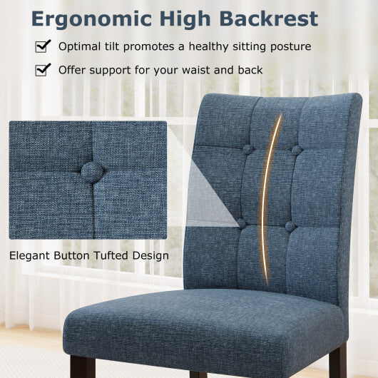 Set of 2 Tufted Dining Chairs Armless with Rubber Wood Legs-Dark Blue LuxuryLifeWay Online Store