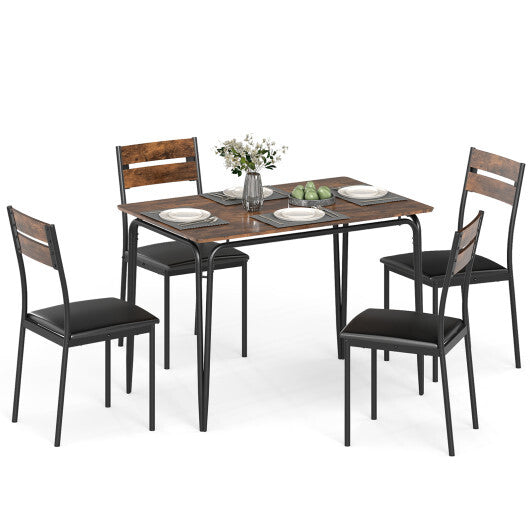 5-Piece Dining Table Set Industrial Rectangular Kitchen Table and 4 Armless Chairs-Rustic Brown LuxuryLifeWay Online Store
