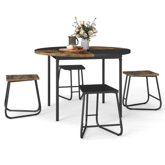 5-Piece Dining Set for 4 47 Inch Round  Kitchen Table and 4 Stools-Brown LuxuryLifeWay Online Store