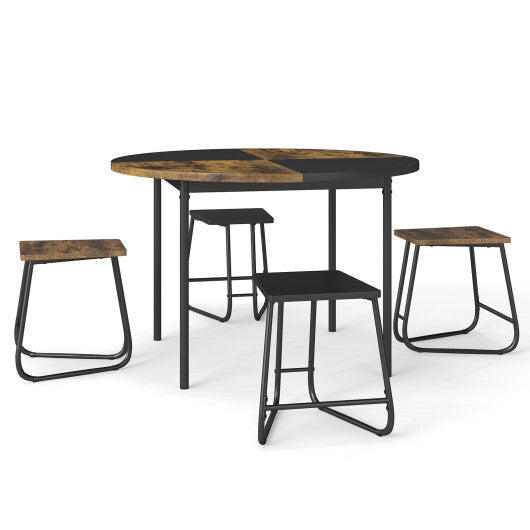 5-Piece Dining Set for 4 47 Inch Round  Kitchen Table and 4 Stools-Brown LuxuryLifeWay Online Store
