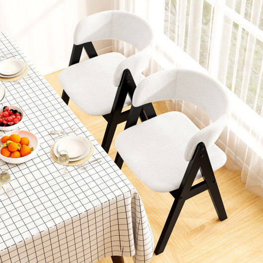 Wooden Dining Chair Set of 2 Mid-Century Modern Sherpa Upholstered Kitchen Dining Room Chairs-Black