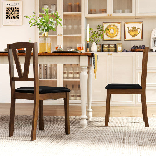 Wooden Dining Chair Set of 2 with PU Leather Upholstered and Rubber Wood Frame-Brown